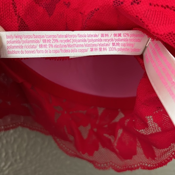 Women’s PINK Victorias Secret Bralette, Lace, Red Lace, XXL, Lightly Lined - Picture 8 of 8